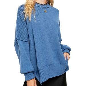 Free People Easy Street Tunic Oversized Sweater in Fancy Blue